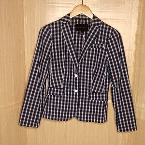 Banana Republic Petite Womens Blue White Plaid Lightweight Blazer XSP